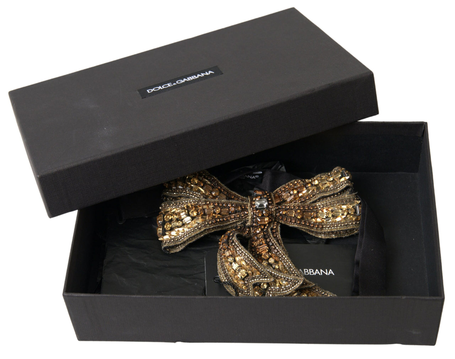 Dolce &amp; Gabbana Gold Crystal Embellished Silk Bowtie