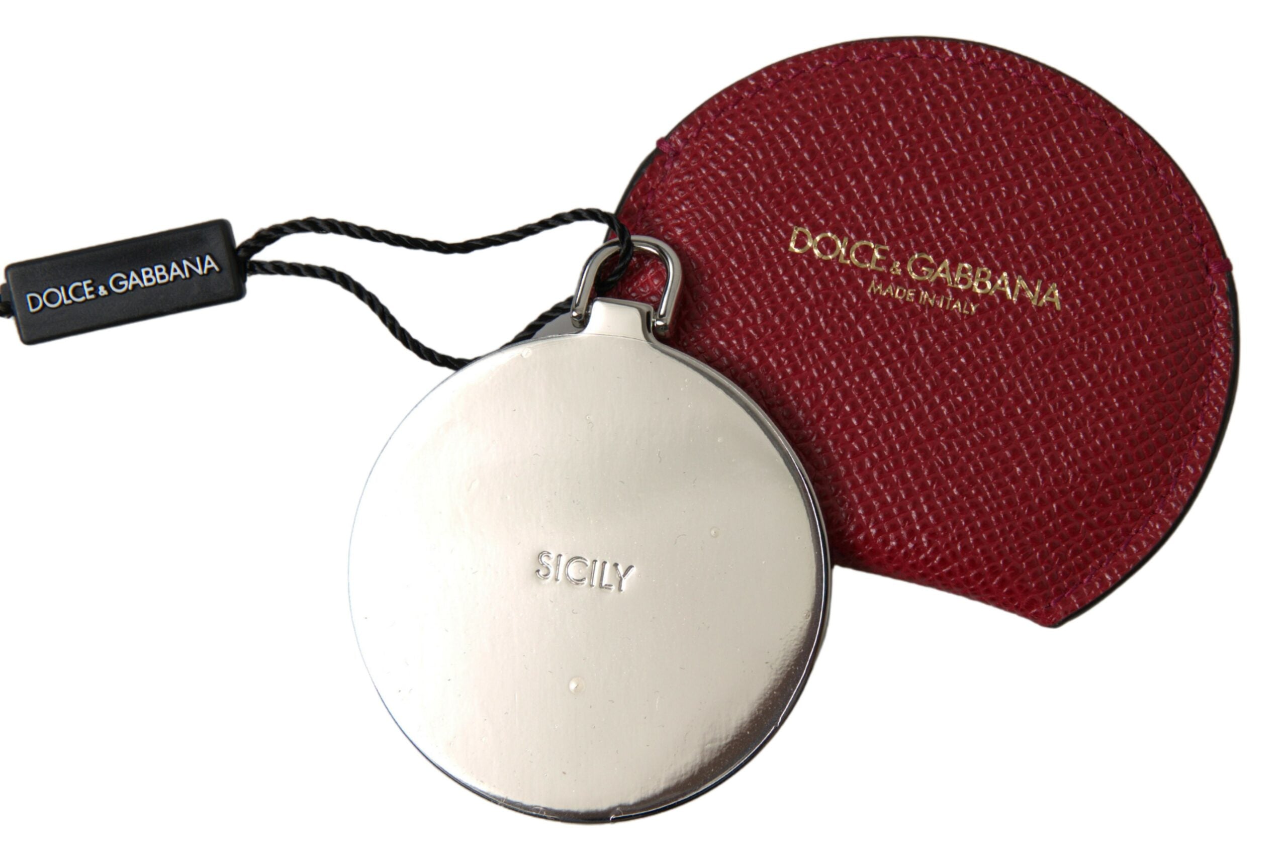 Dolce &amp; Gabbana Chic Red Leather Hand Mirror Holder