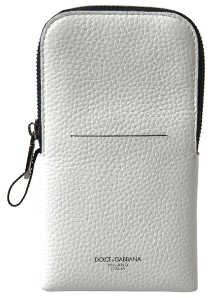 Dolce &amp; Gabbana Elegant White Leather Phone Crossbody Bag