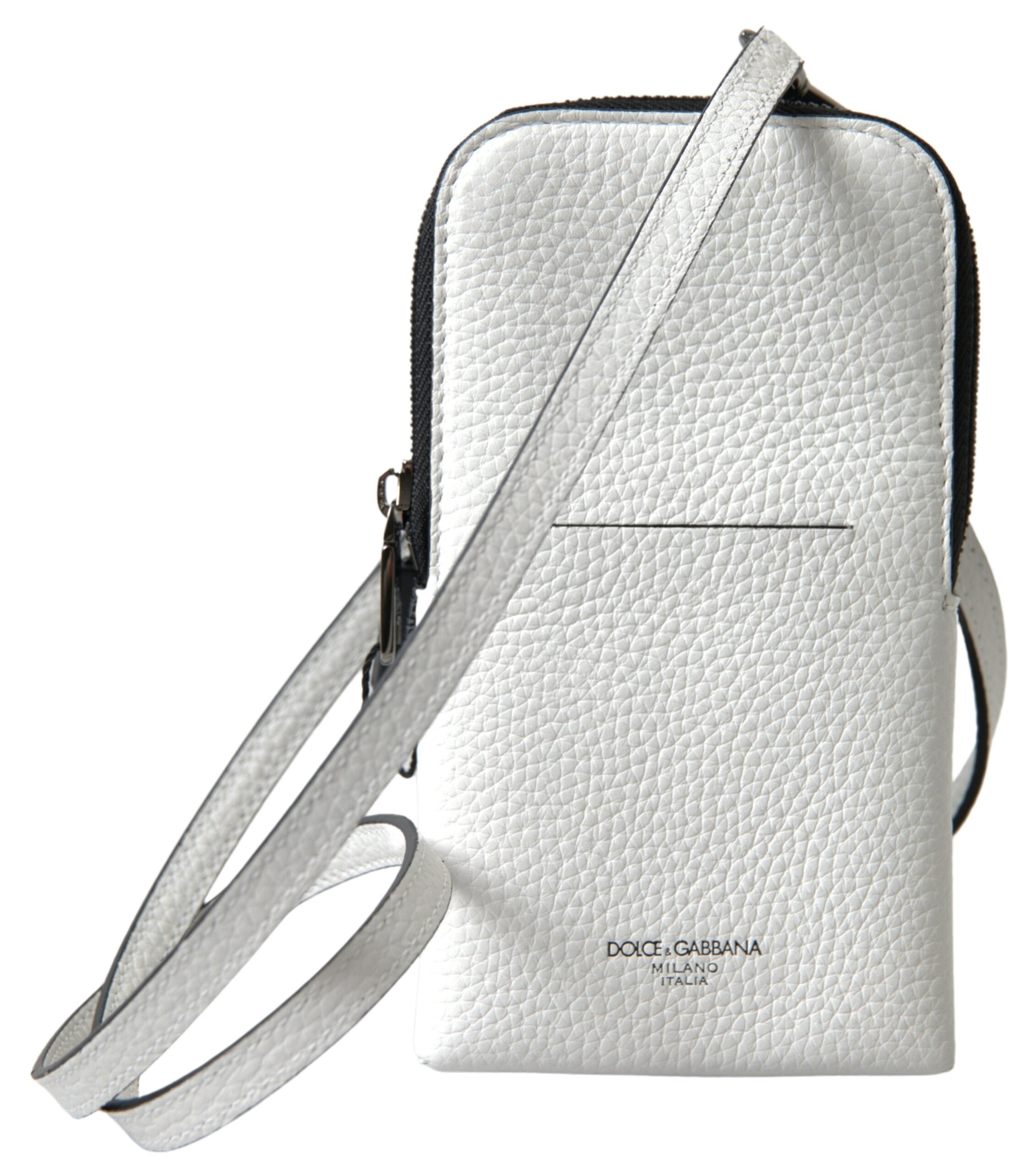 Dolce &amp; Gabbana Elegant White Leather Phone Crossbody Bag