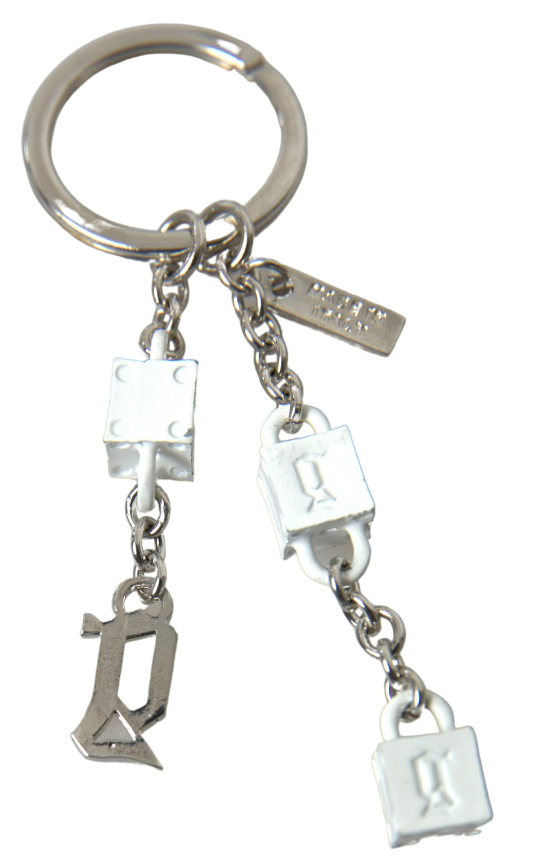 Dolce &amp; Gabbana Silver Brass Logo Charm Keychain