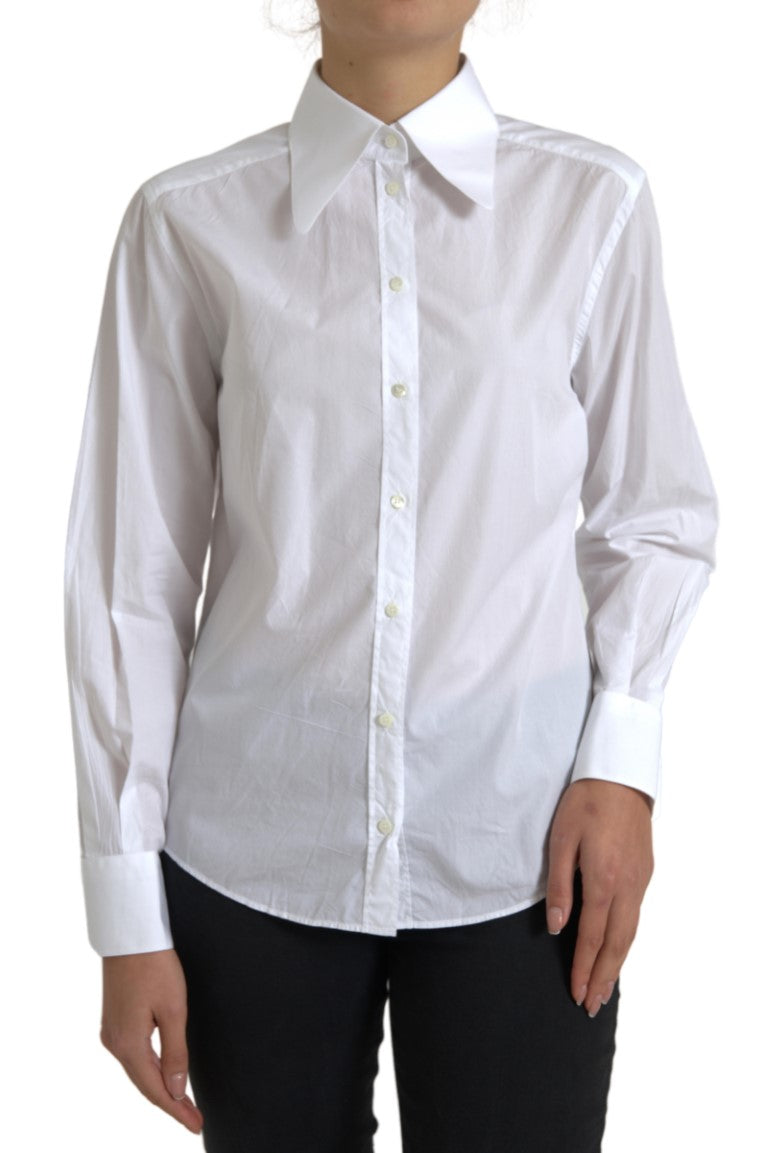 Dolce &amp; Gabbana Elegant White Cotton Collared Top