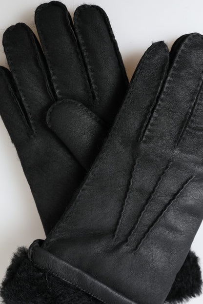 Dolce &amp; Gabbana Elegant Black Leather Winter Gloves