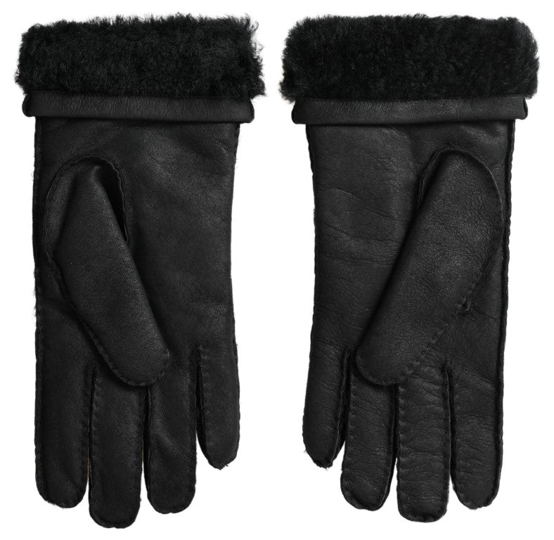 Dolce &amp; Gabbana Elegant Black Leather Winter Gloves