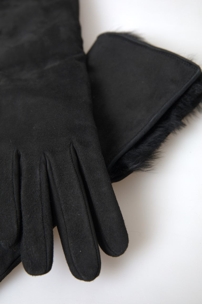 Dolce &amp; Gabbana Elegant Leather Elbow Length Gloves with Fur Trim