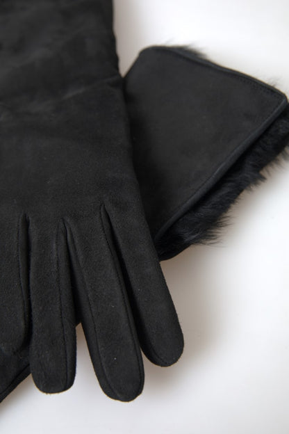 Dolce &amp; Gabbana Elegant Leather Elbow Length Gloves with Fur Trim