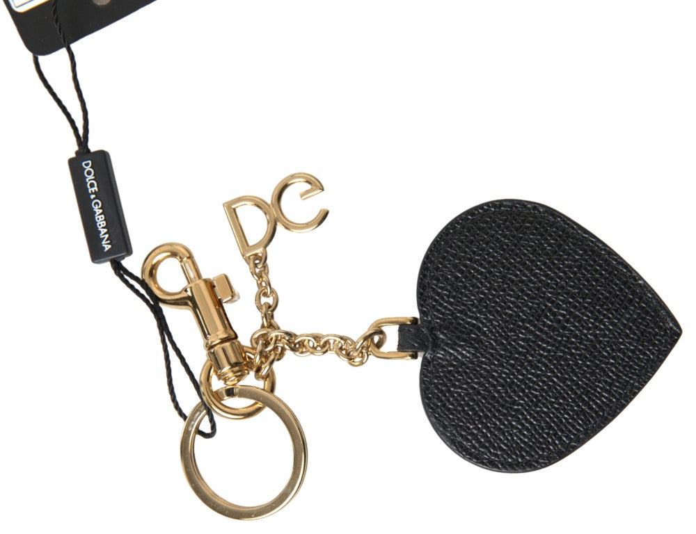 Dolce &amp; Gabbana Elegant Black Leather Keychain with Fuchsia Accent