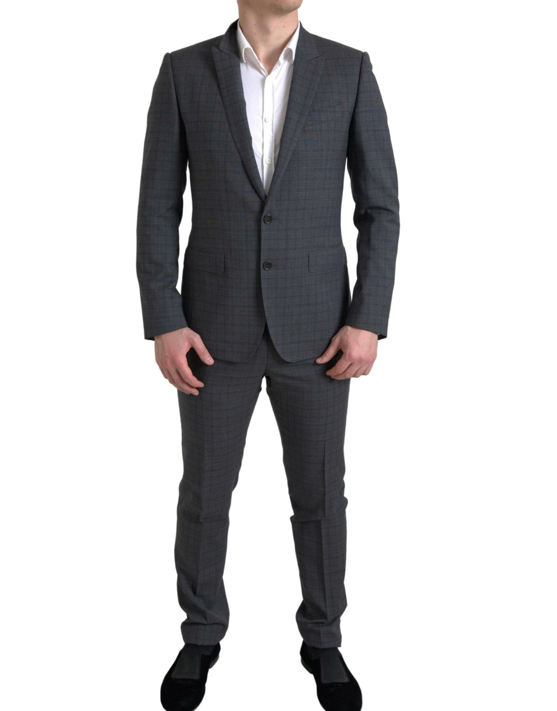 Dolce &amp; Gabbana Elegant Grey Checkered Slim Fit Suit