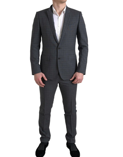 Dolce &amp; Gabbana Elegant Grey Checkered Slim Fit Suit