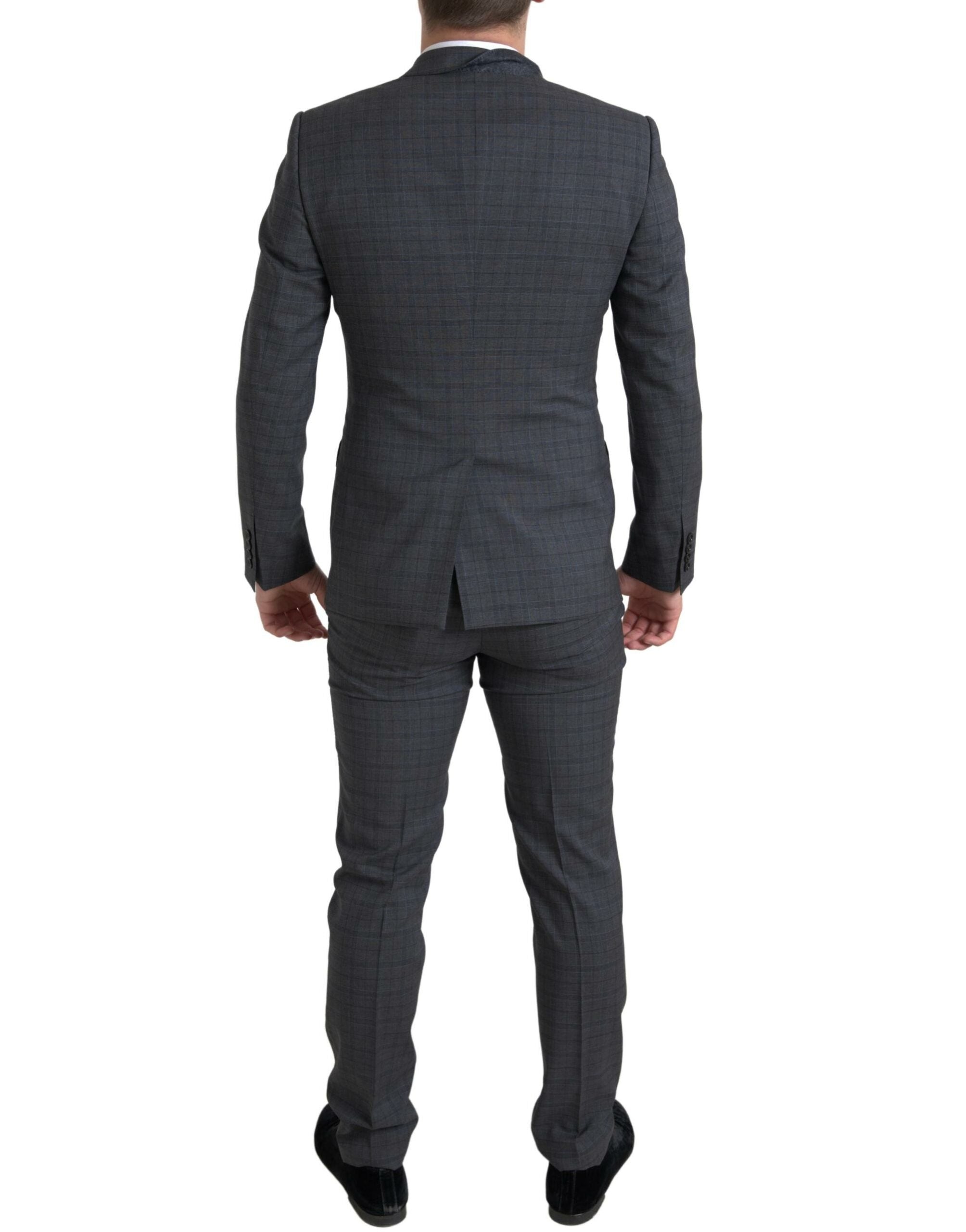 Dolce &amp; Gabbana Elegant Grey Checkered Slim Fit Suit