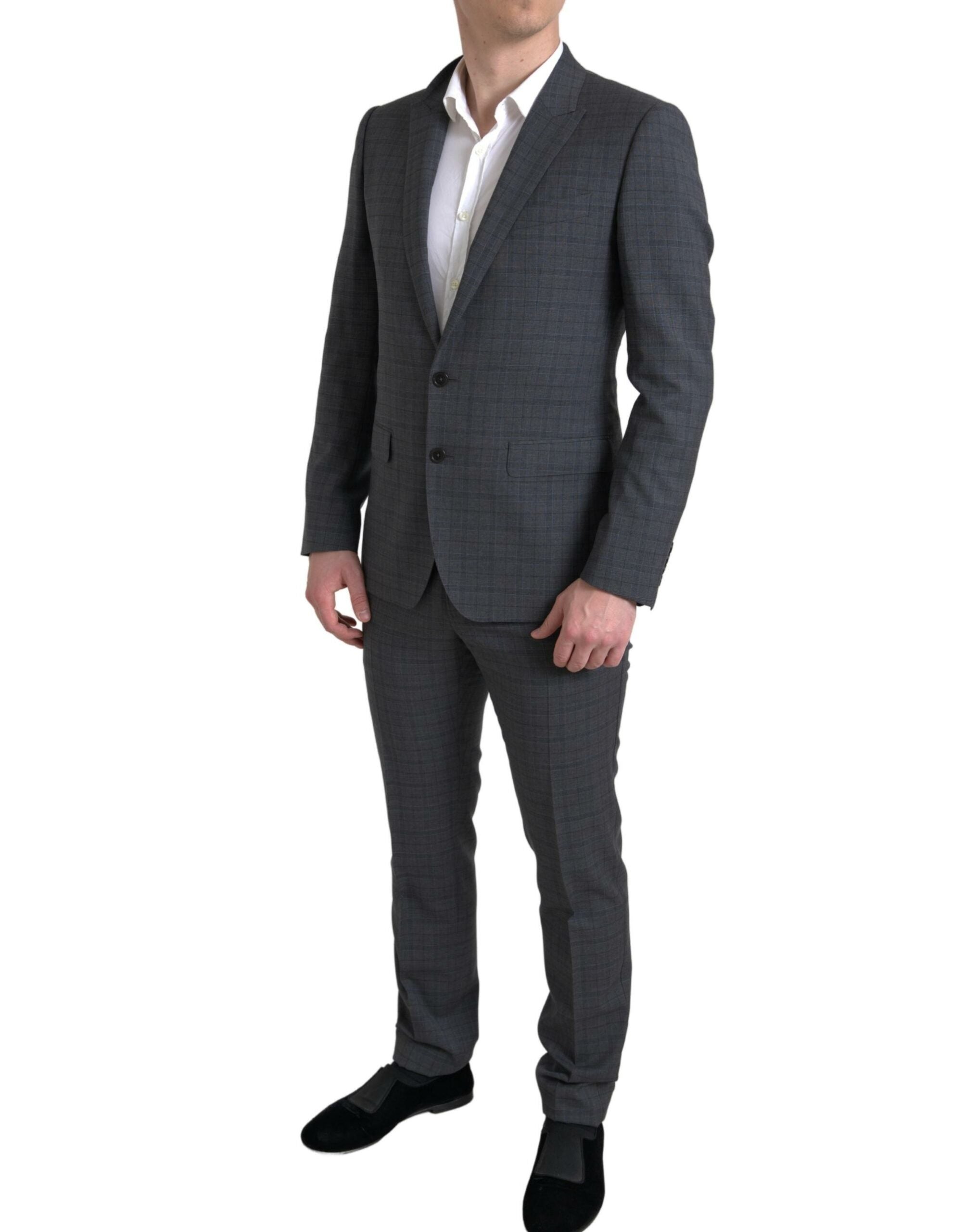 Dolce &amp; Gabbana Elegant Grey Checkered Slim Fit Suit