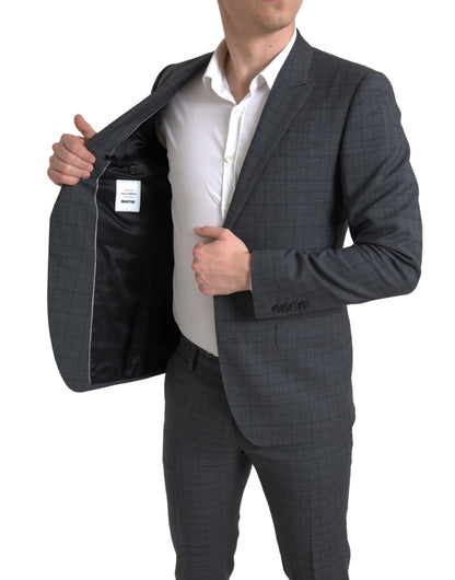 Dolce &amp; Gabbana Elegant Grey Checkered Slim Fit Suit