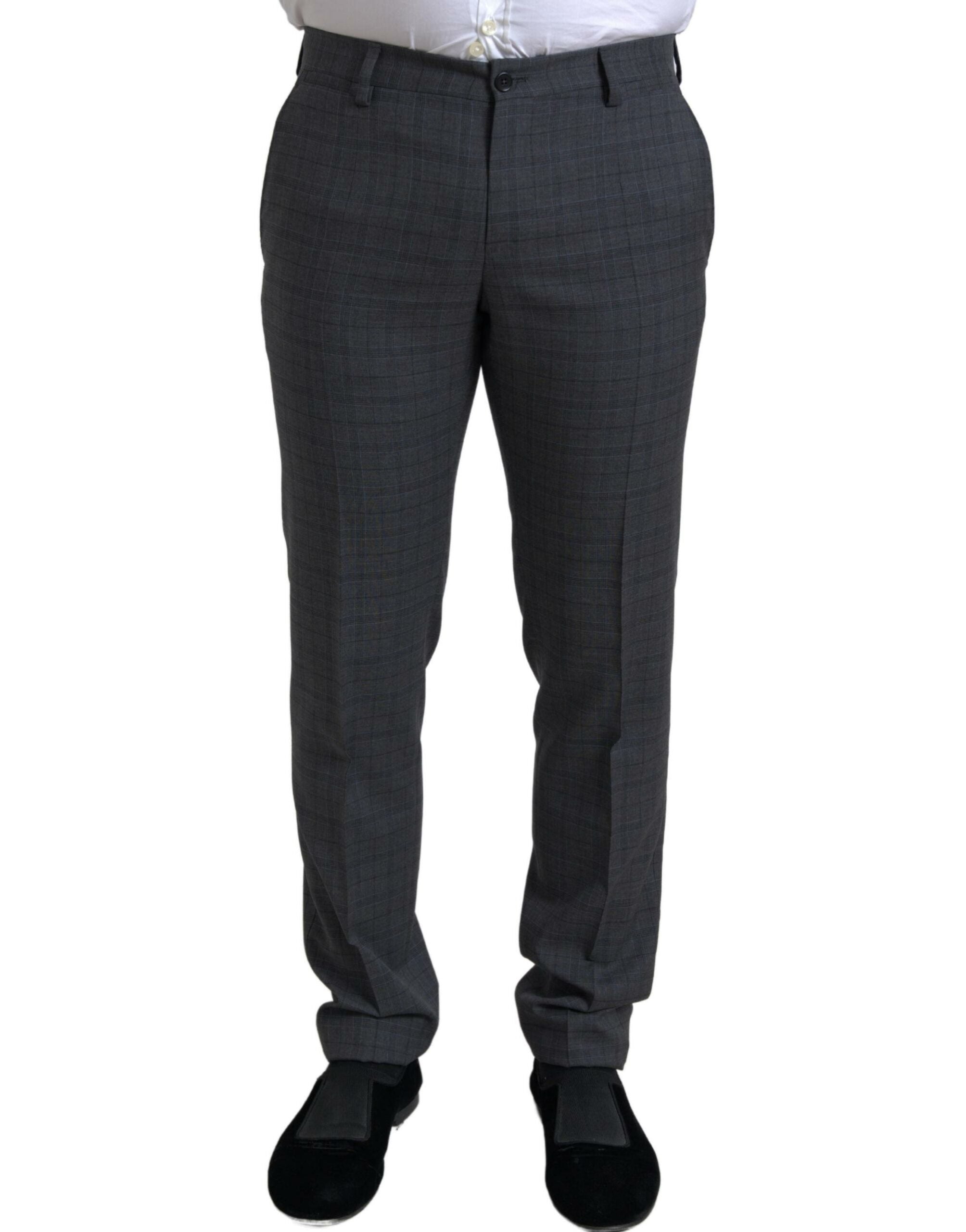 Dolce &amp; Gabbana Elegant Grey Checkered Slim Fit Suit