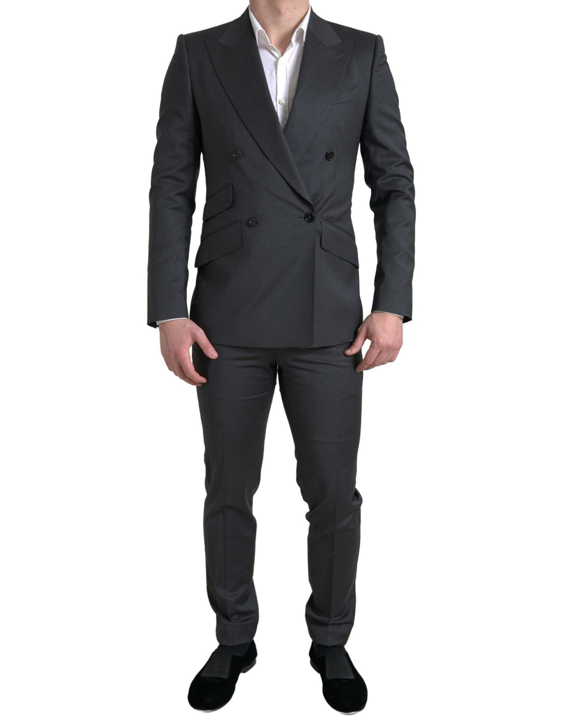 Dolce &amp; Gabbana Sleek Grey Slim Fit Double Breasted Suit