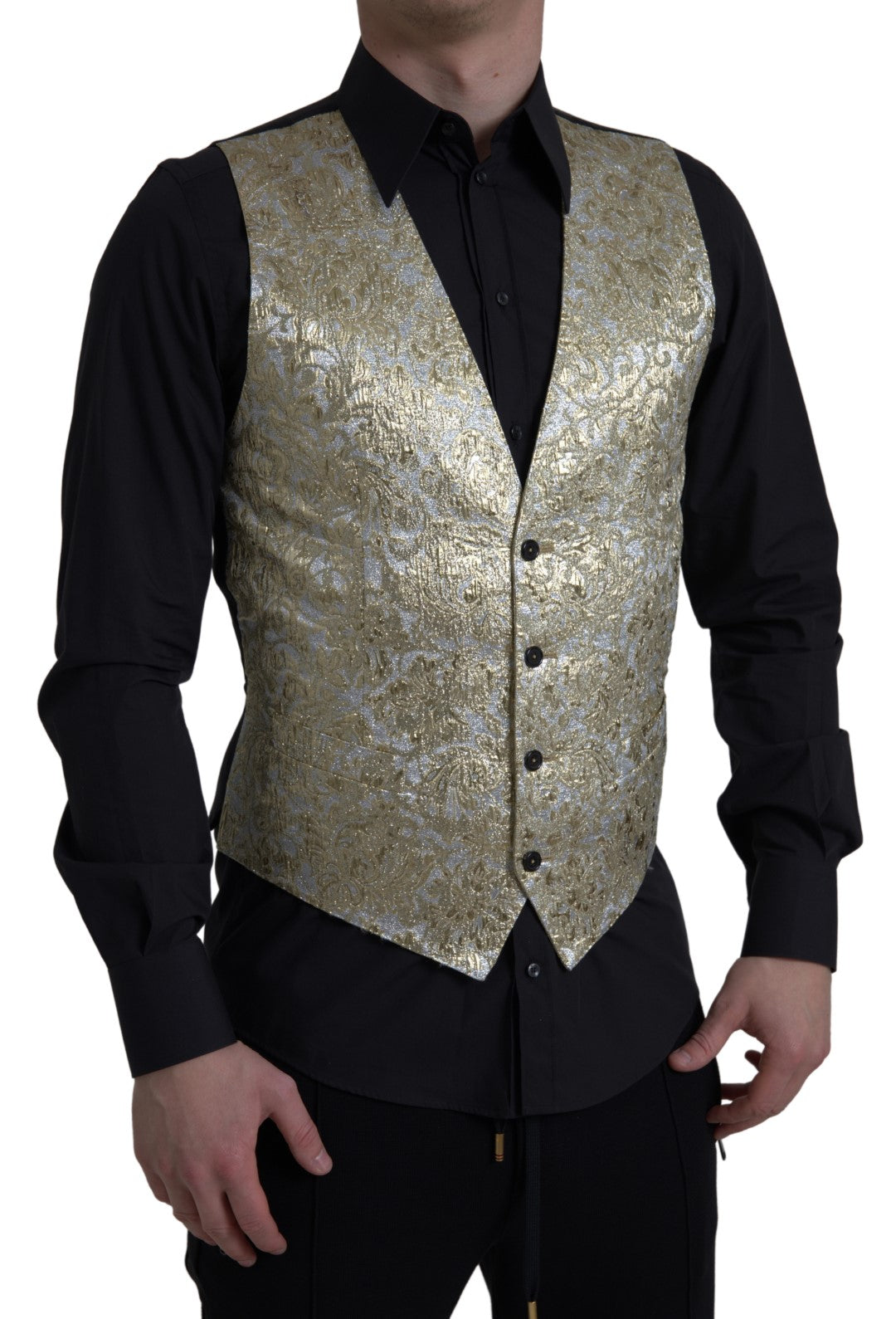 Dolce &amp; Gabbana Elegant Gold Silk Formal Vest