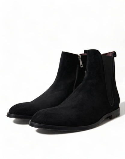 Dolce &amp; Gabbana Elegant Black Velvet Mid-Calf Boots