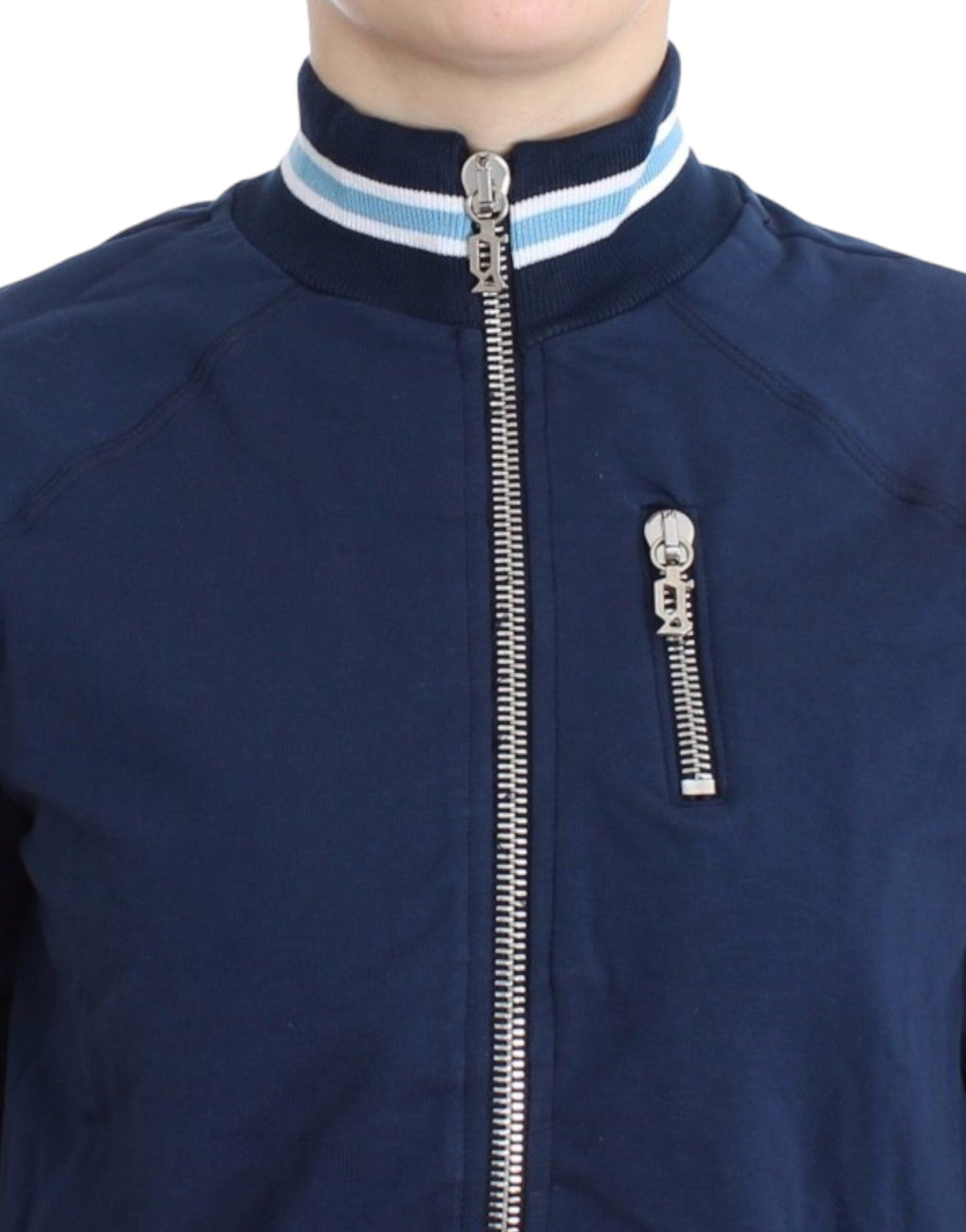 John Galliano Chic Blue Zip Cardigan with Logo Detail