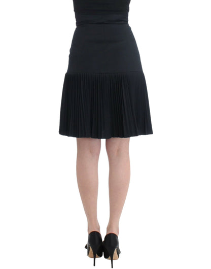 Cavalli Elegant Black Pleated Lace A-Line Skirt