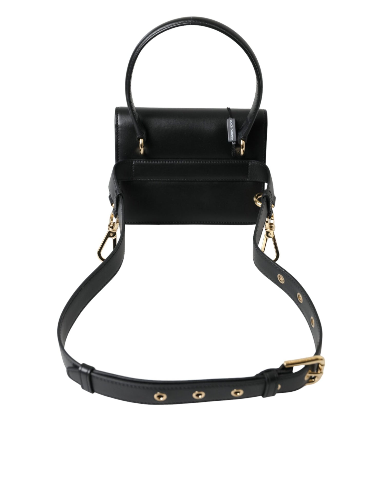 Dolce &amp; Gabbana Elegant Black Leather Belt Bag with Gold Accents