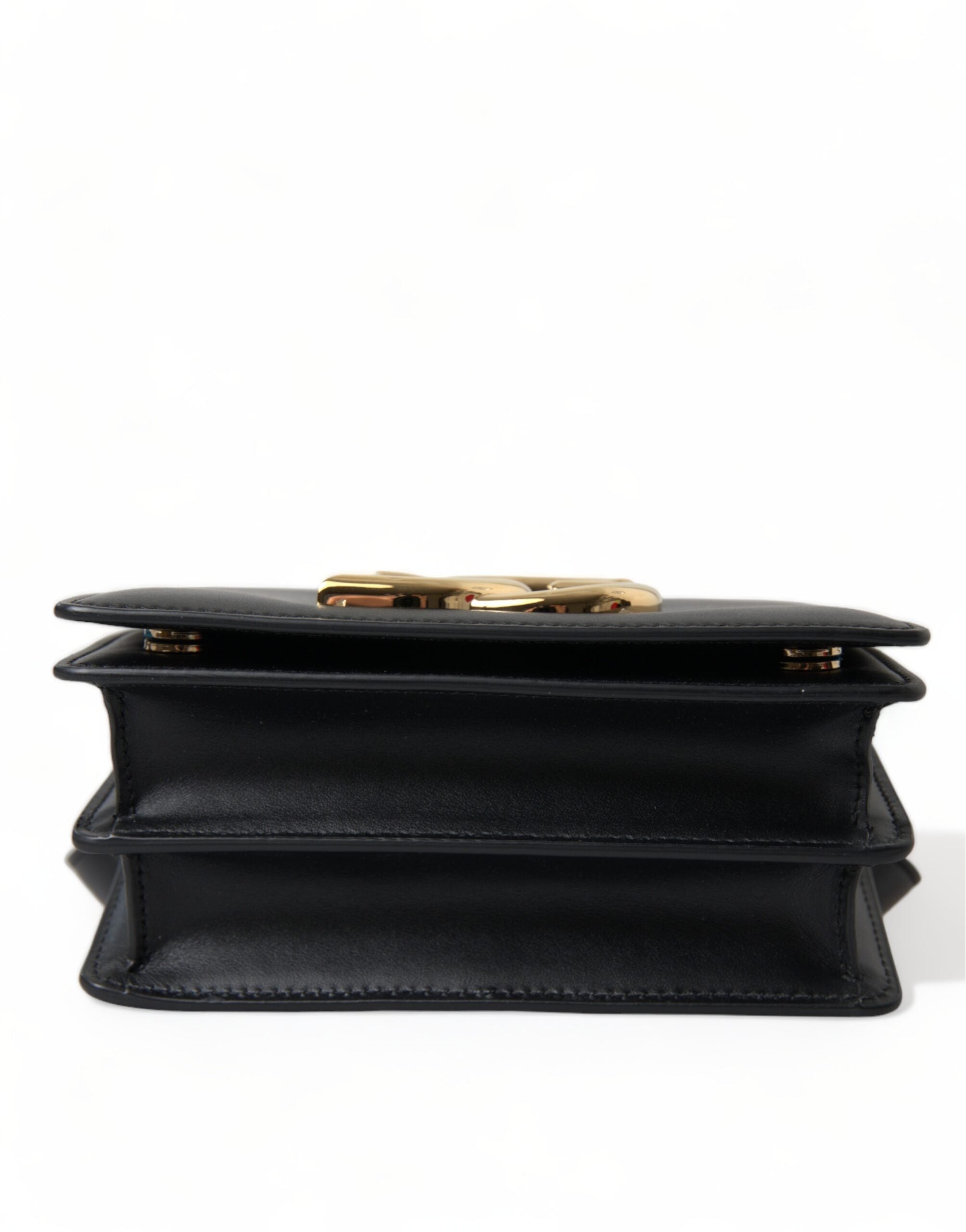 Dolce &amp; Gabbana Elegant Black Leather Belt Bag with Gold Accents