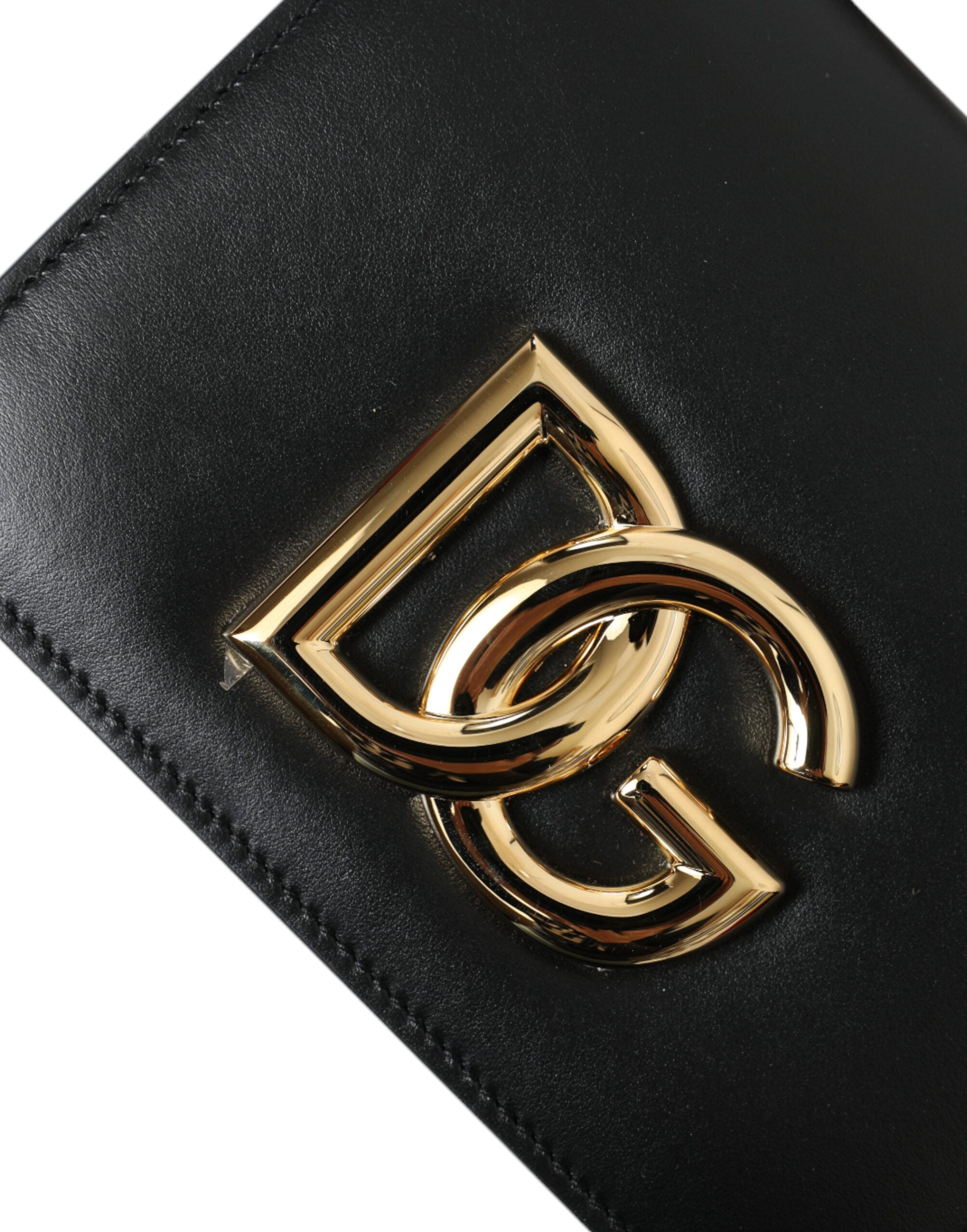 Dolce &amp; Gabbana Elegant Black Leather Belt Bag with Gold Accents