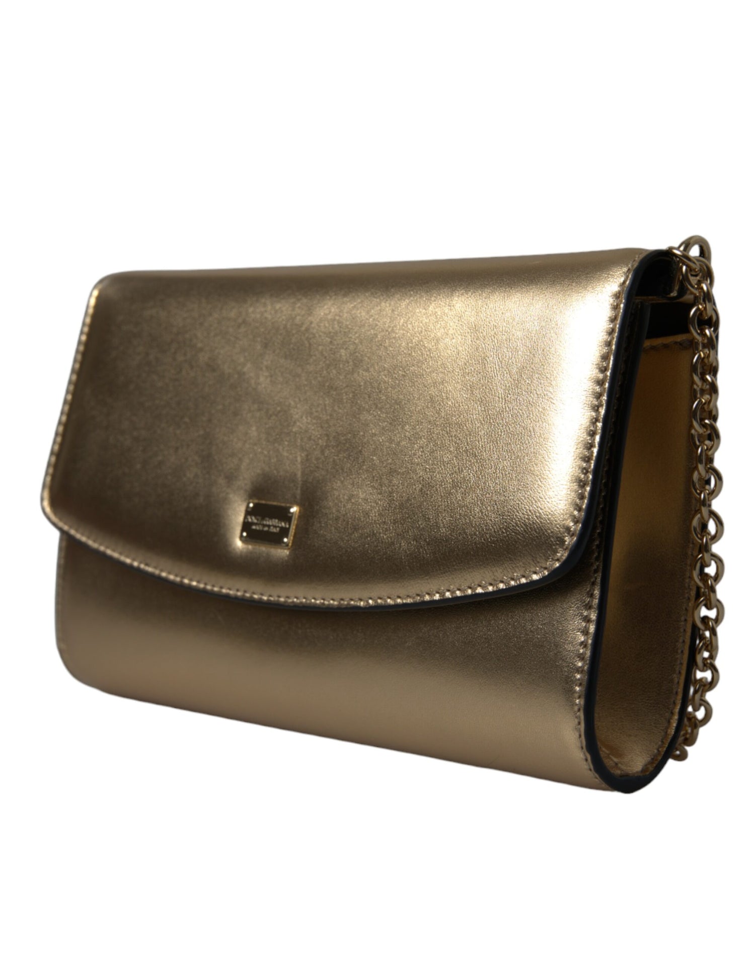 Dolce &amp; Gabbana Elegant Metallic Gold Leather Crossbody Purse