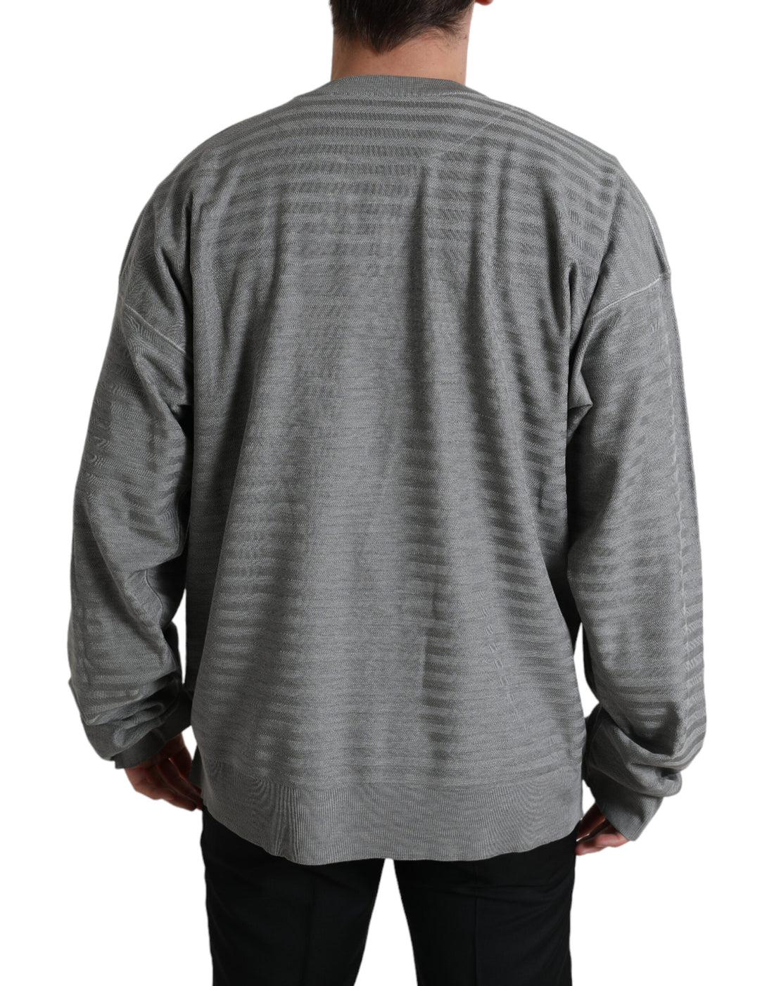 Dolce &amp; Gabbana Elegant Gray Striped Silk Crewneck Pullover