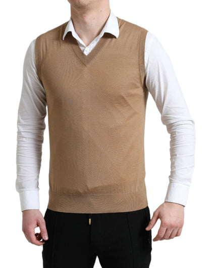 Dolce &amp; Gabbana Elegant Sleeveless V-Neck Wool Sweater