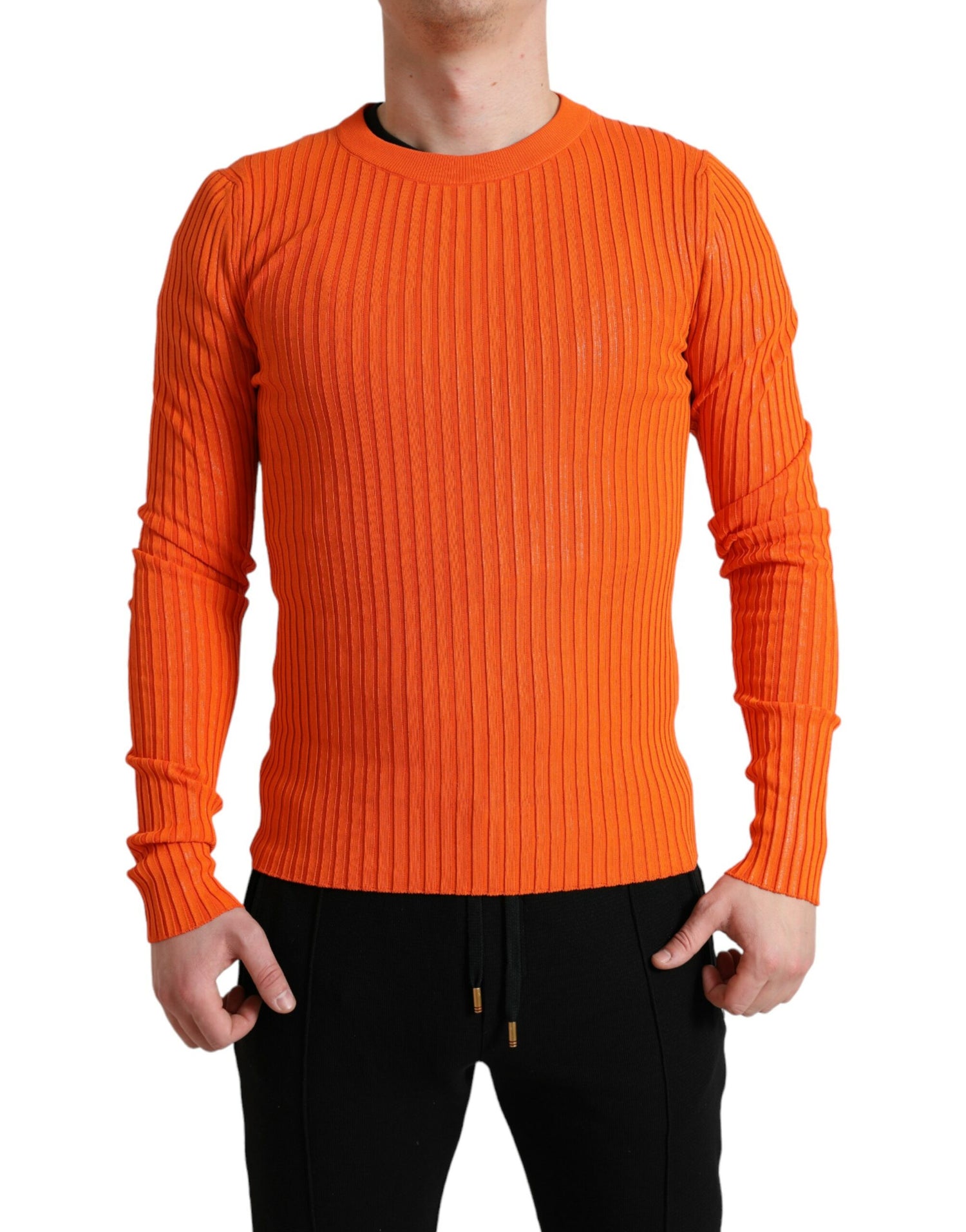 Dolce &amp; Gabbana Sleek Sunset Orange Knitted Pullover Sweater