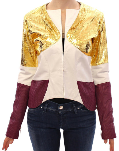 Vladimiro Gioia Elegant Metallic Croc Print Leather Jacket