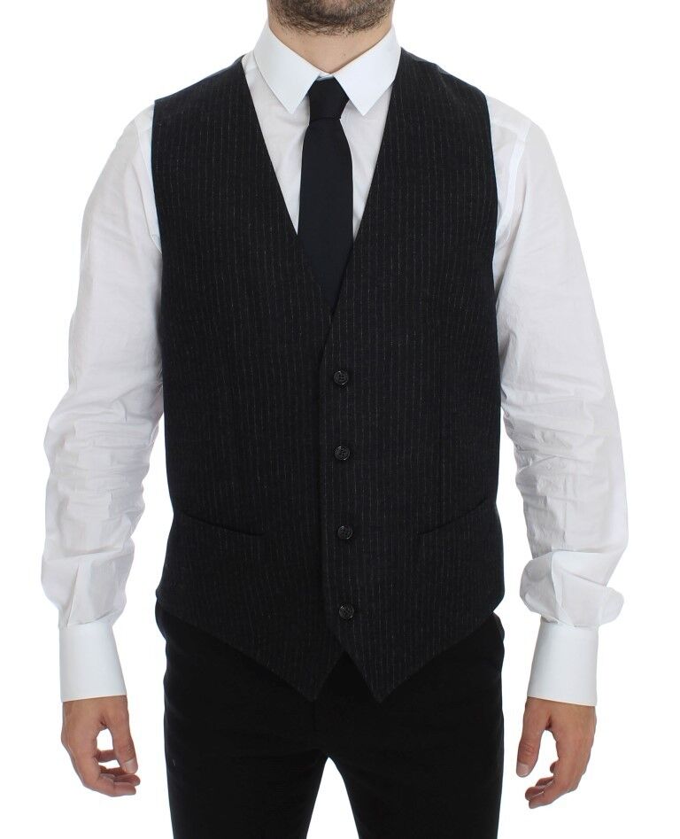 Dolce &amp; Gabbana Elegant Gray Striped Wool Dress Vest