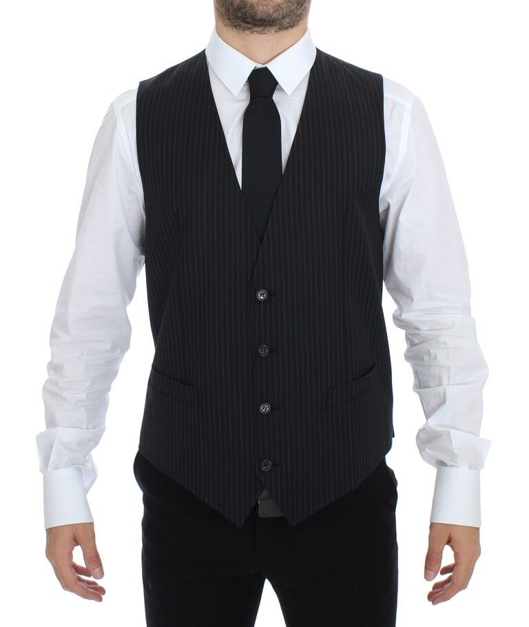 Dolce &amp; Gabbana Elegant Gray Striped Dress Vest