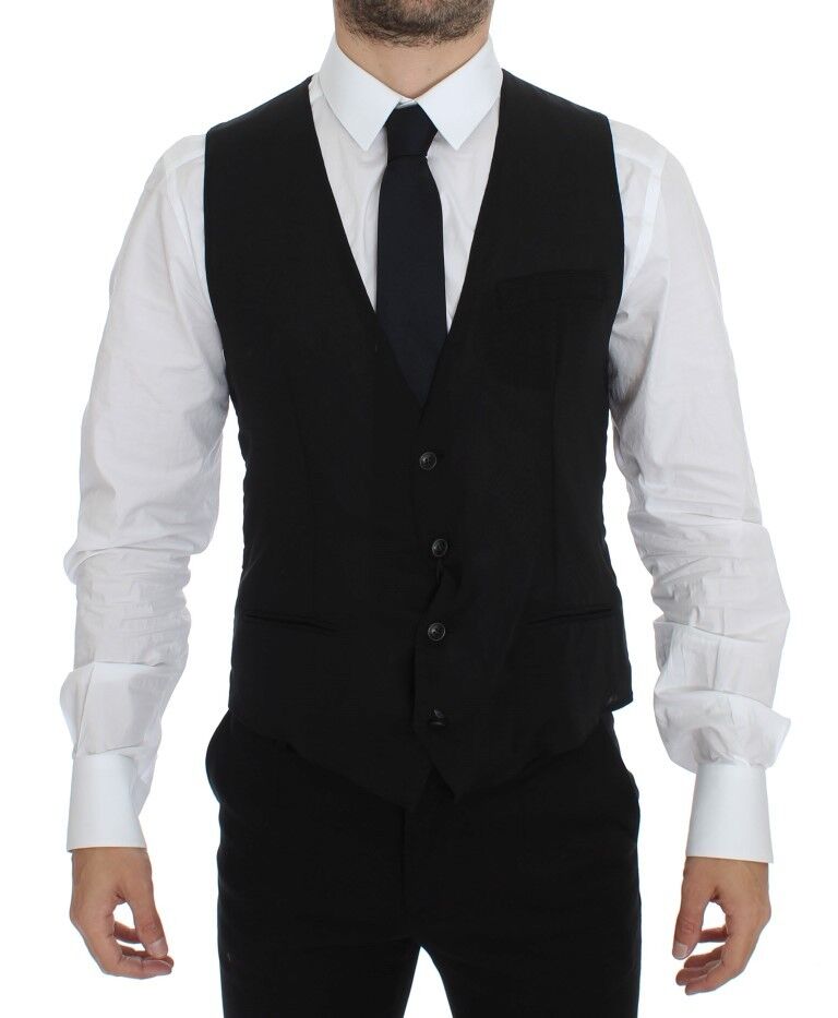 Dolce &amp; Gabbana Elegant Black Wool Dress Vest