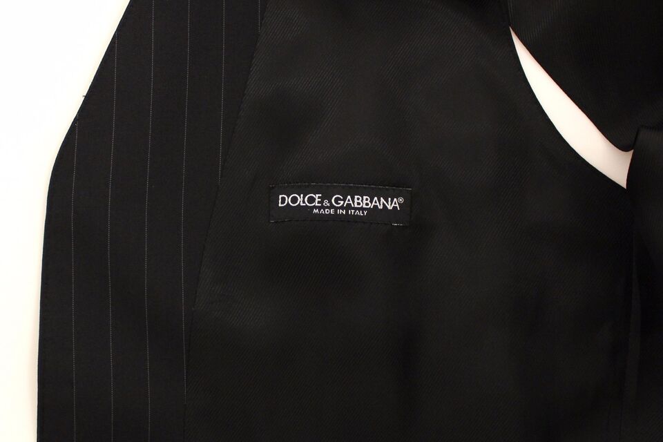 Dolce &amp; Gabbana Chic Black Striped Wool Silk Dress Vest