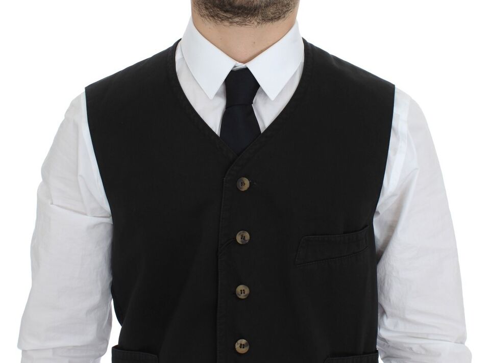 Dolce &amp; Gabbana Elegant Black Cotton Blend Dress Vest