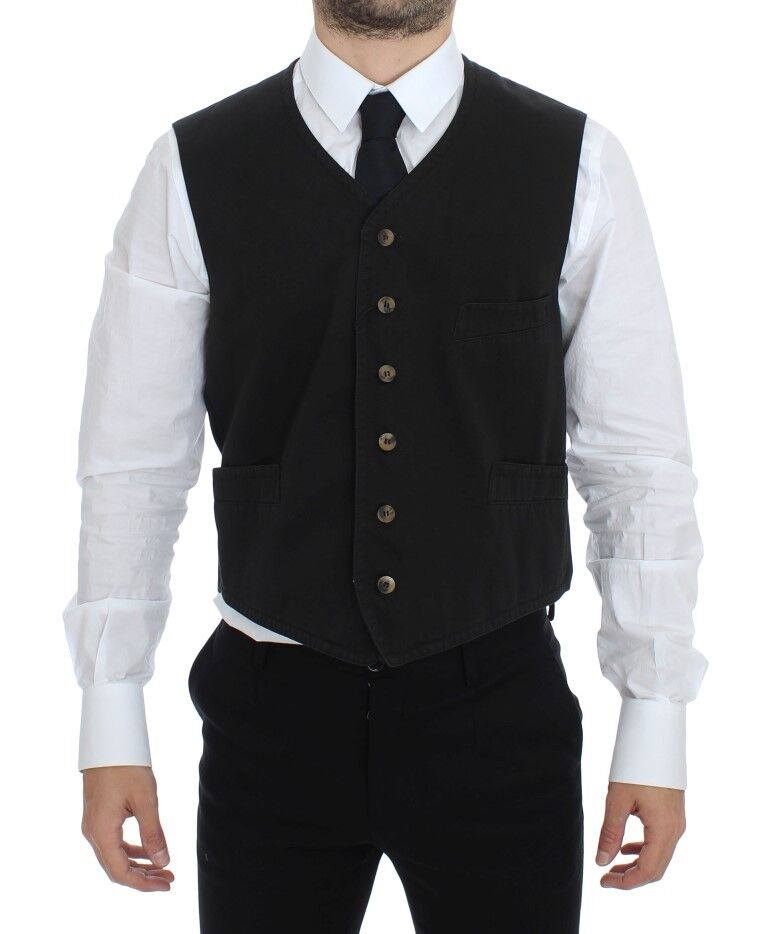 Dolce &amp; Gabbana Elegant Black Cotton Blend Dress Vest