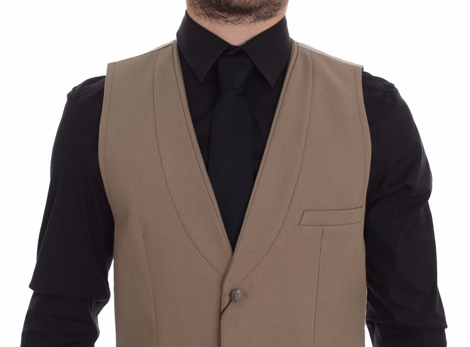 Dolce &amp; Gabbana Elegant Beige Cotton Dress Vest – Slim Fit