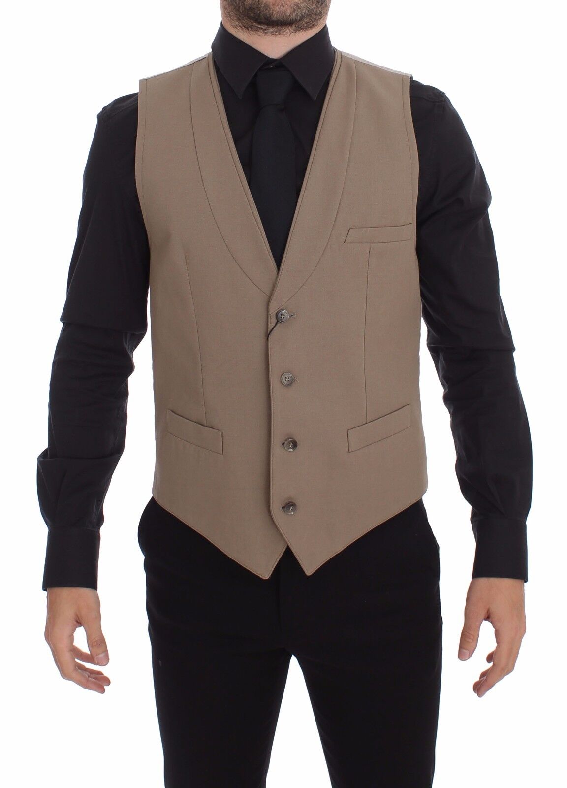 Dolce &amp; Gabbana Elegant Beige Cotton Dress Vest – Slim Fit