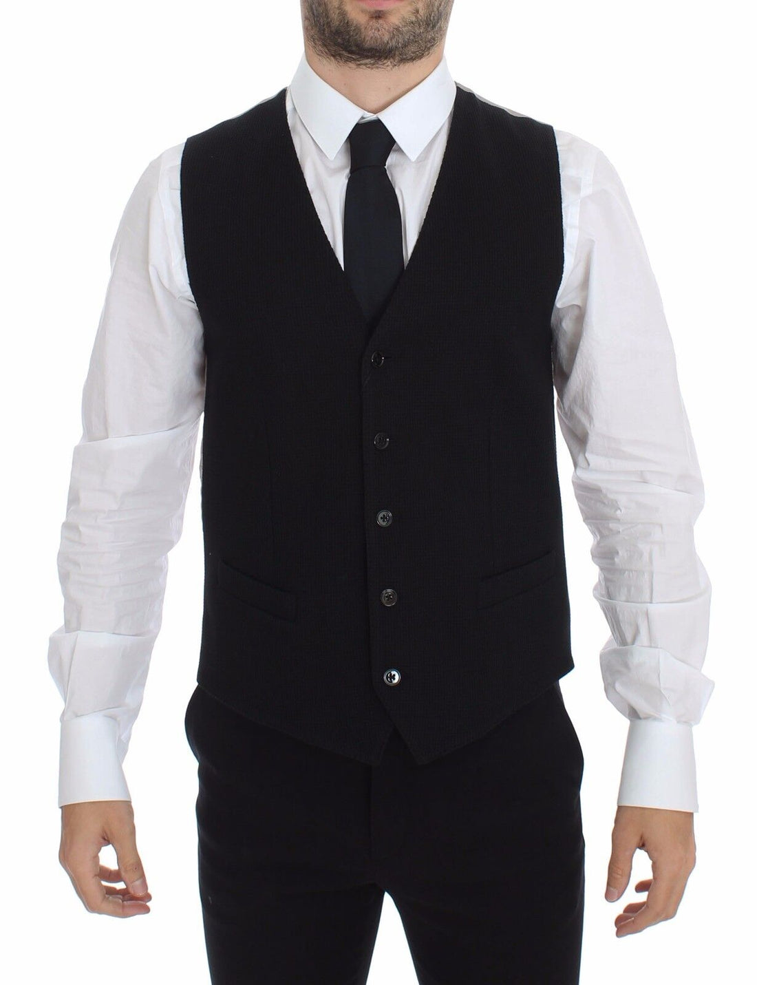 Dolce &amp; Gabbana Elegant Black Silk Dress Vest