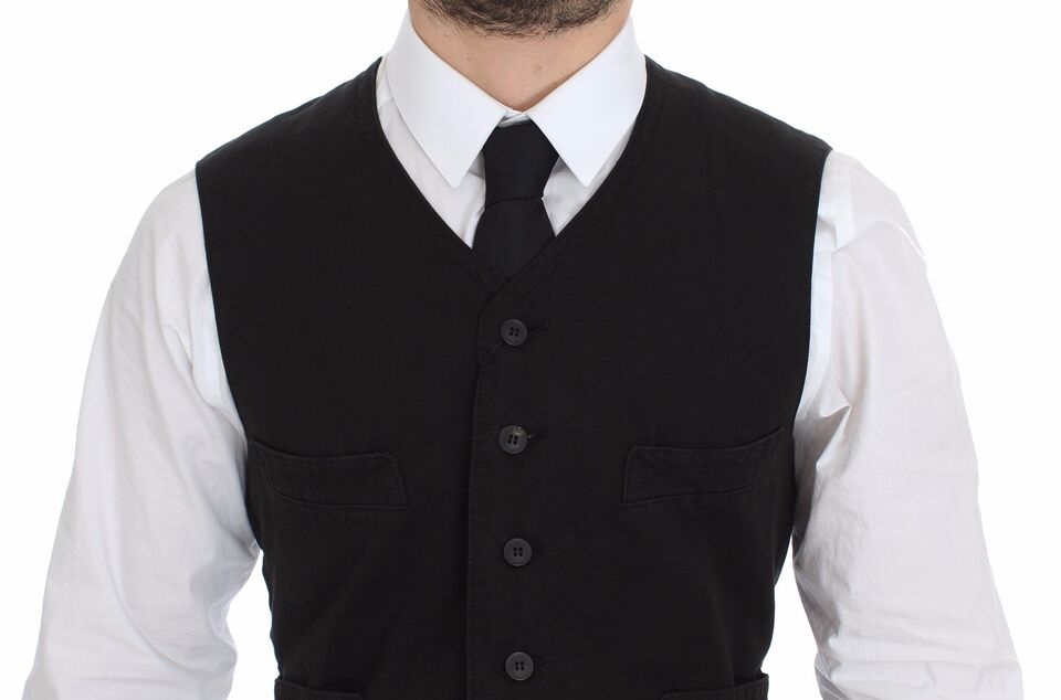 Dolce &amp; Gabbana Elegant Black Cotton Blend Dress Vest