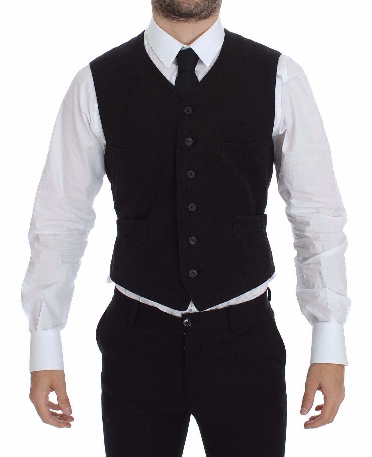 Dolce &amp; Gabbana Elegant Black Cotton Blend Dress Vest