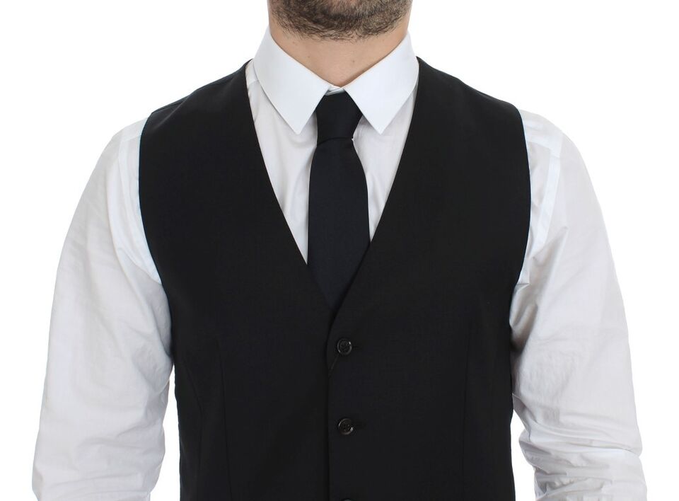 Dolce &amp; Gabbana Elegant Black Wool Silk Dress Vest