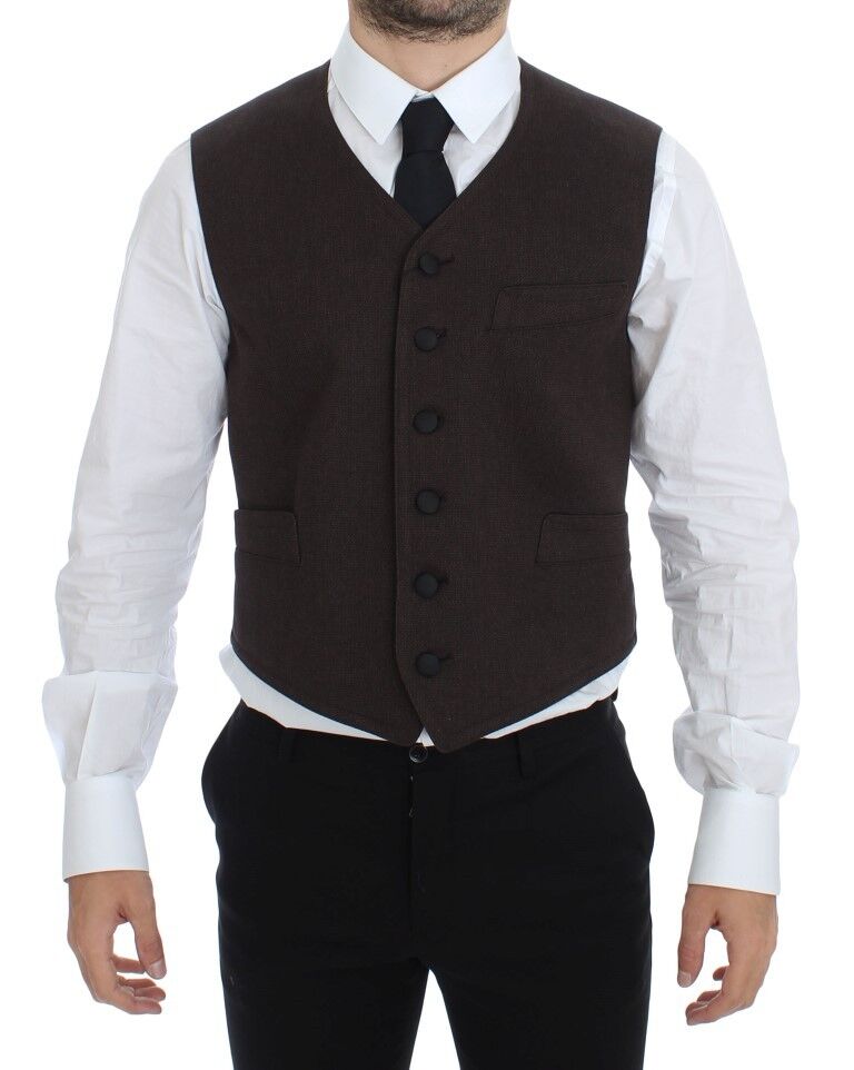 Dolce &amp; Gabbana Elegant Brown Cotton Blend Dress Vest