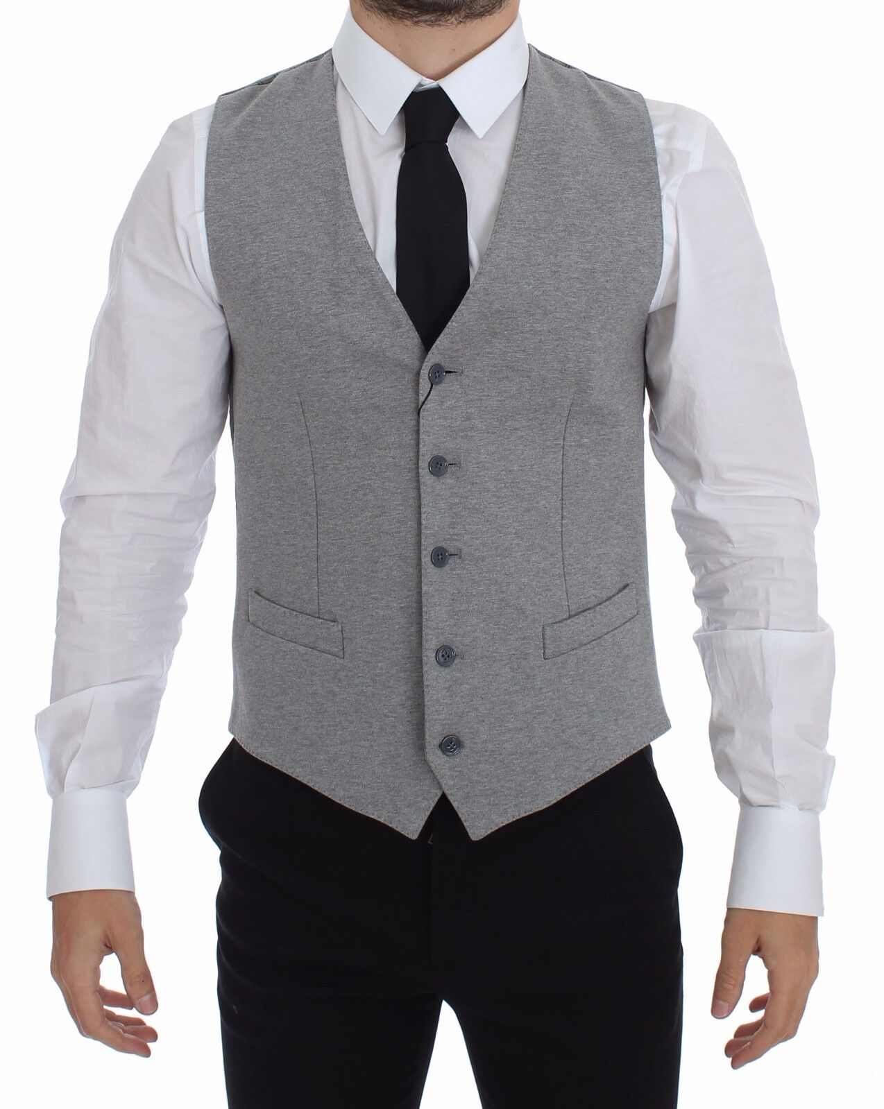 Dolce &amp; Gabbana Elegant Gray Cotton Stretch Dress Vest