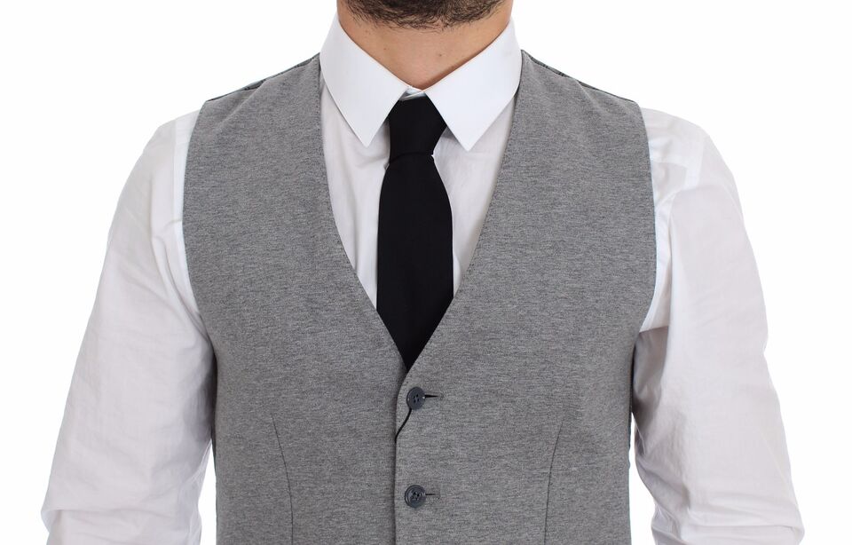 Dolce &amp; Gabbana Elegant Gray Cotton Stretch Dress Vest