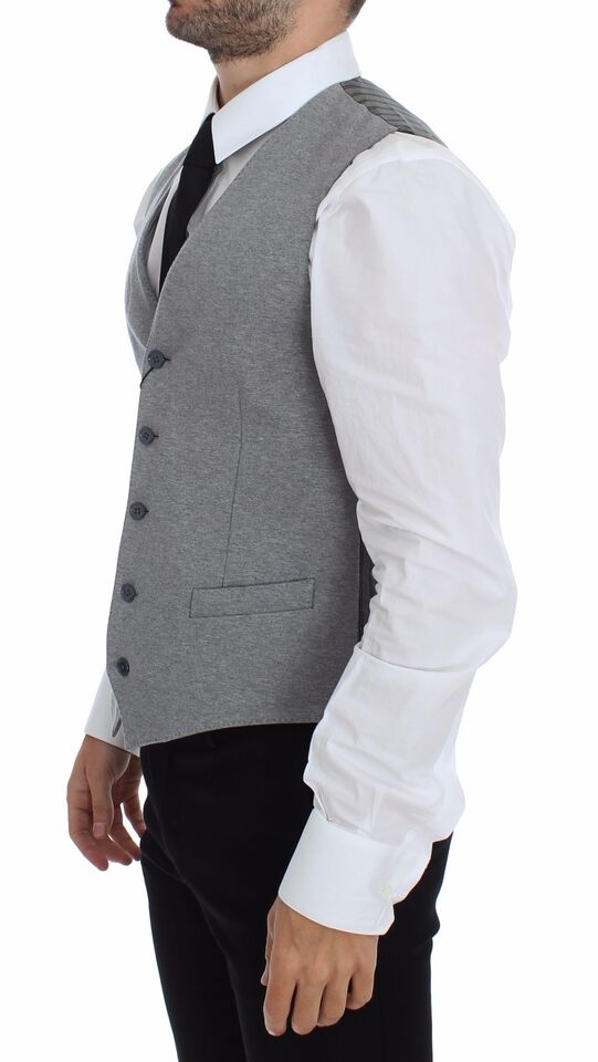 Dolce &amp; Gabbana Elegant Gray Cotton Stretch Dress Vest