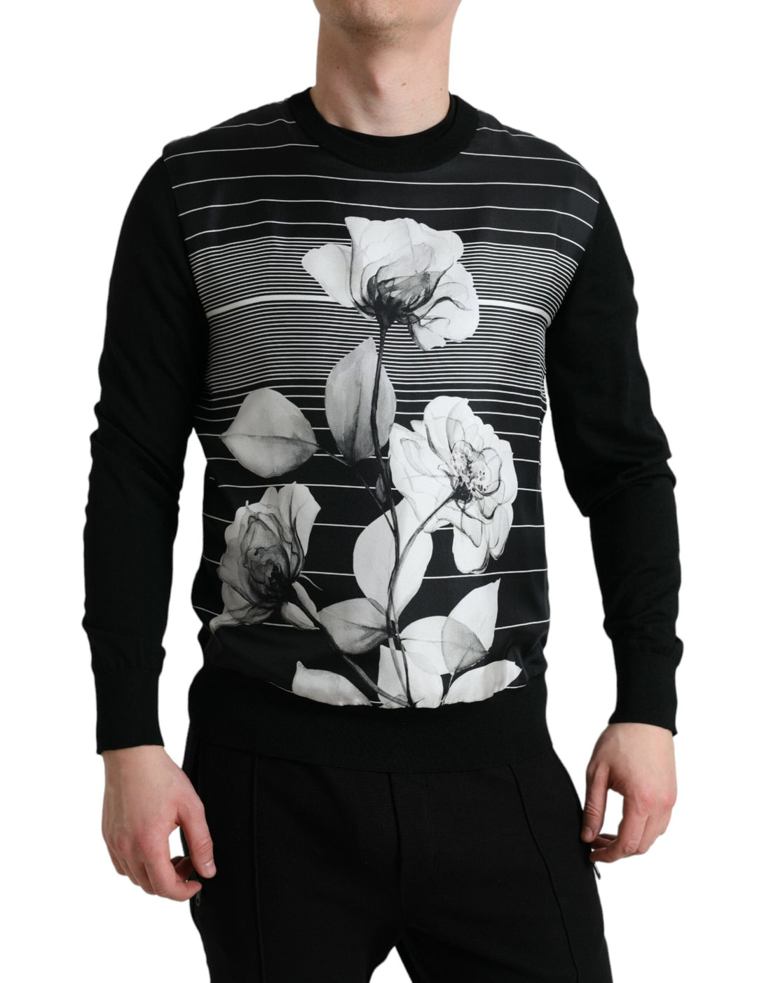 Dolce &amp; Gabbana Elegant Floral Print Crew Neck Sweater