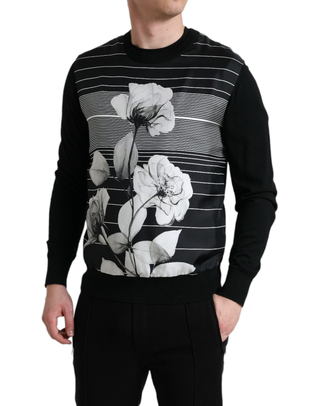 Dolce &amp; Gabbana Elegant Floral Print Crew Neck Sweater