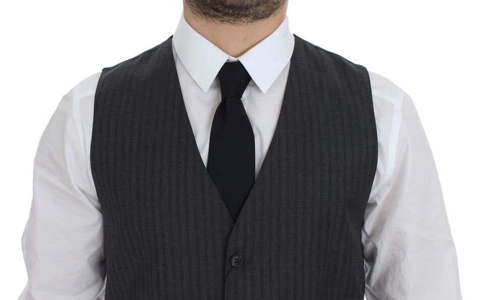 Dolce &amp; Gabbana Elegant Black Striped Wool Dress Vest