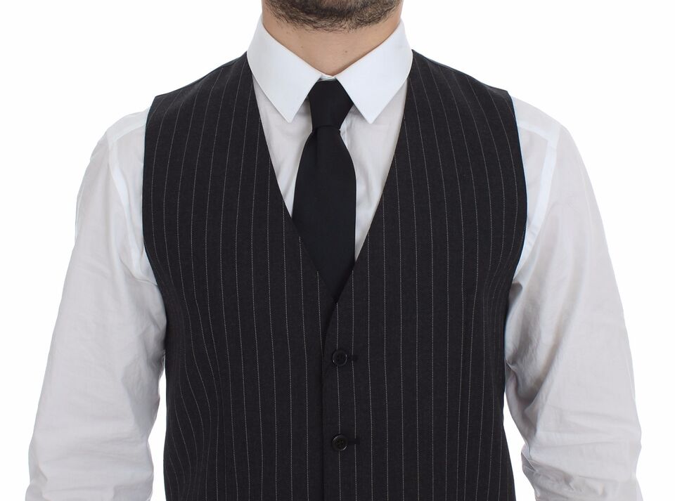 Dolce &amp; Gabbana Elegant Gray Striped Dress Vest